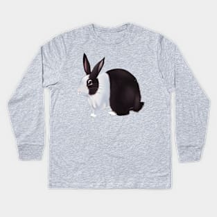 Cute Chubby Black and White Dutch Rabbit Kids Long Sleeve T-Shirt